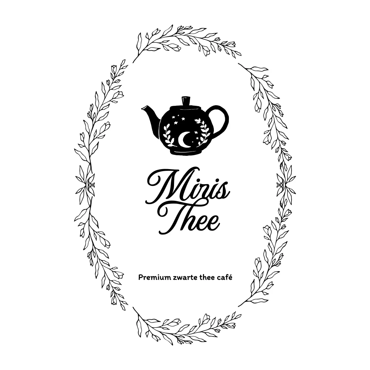 Theecafé-logo met theepotillustratie in zwart