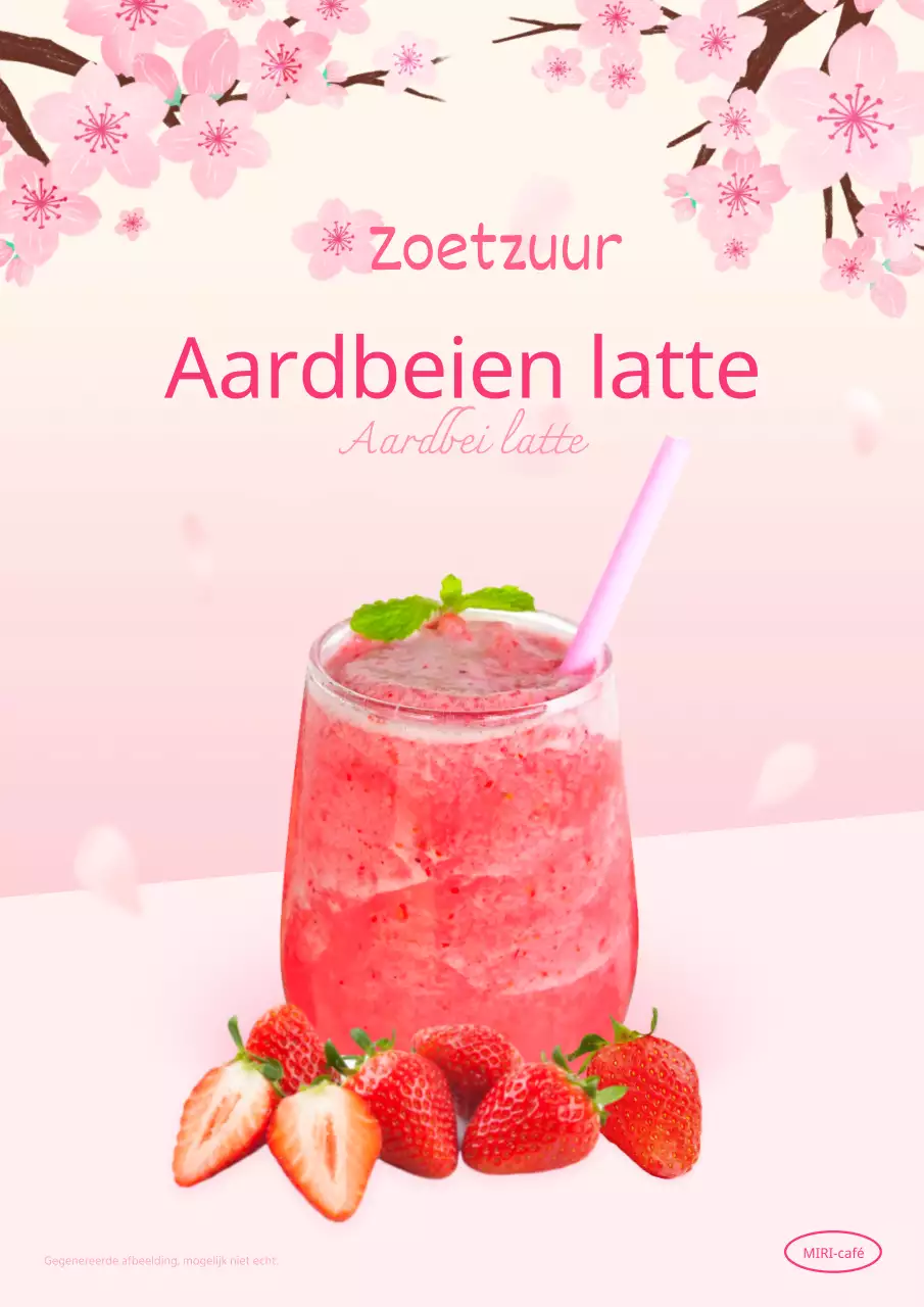 Cafémenu met roze, verse aardbeien