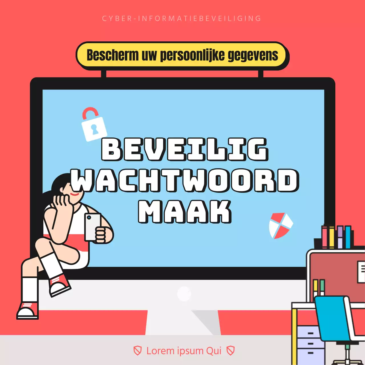 Beveilig de veiligheidscampagne van de wachtwoordinformatie met rode en lichtblauwe illustratie