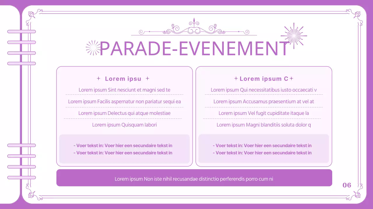 Paars, strak omlijnd pretpark paradeplan