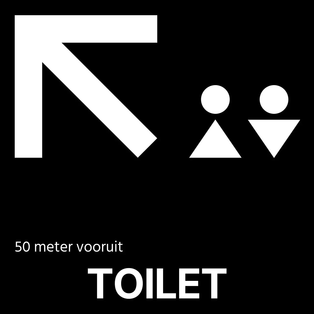 Eenvoudige zwart-wit stijl met moderne toiletpictogrammen en tekstaanwijzingen
