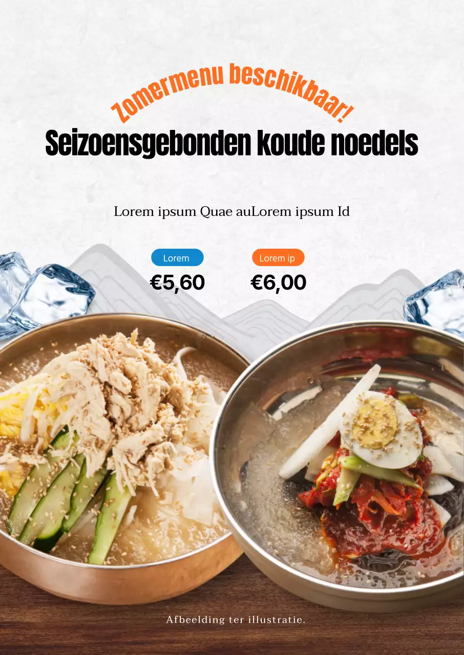 Bruine en blauwe promotieposter voor een koel zomermenu van koude tarwe.