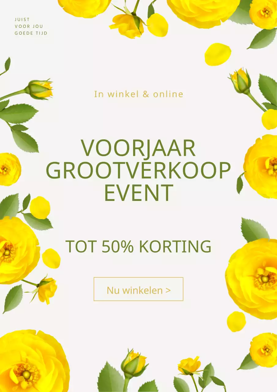 Promoot een voorjaarsuitverkoop met een gele, vrolijke bloemenillustratie