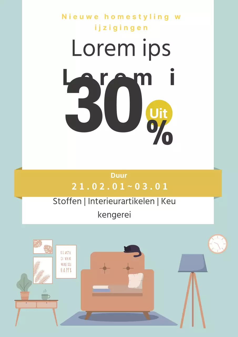 blauw geel illustratie schoon interieur verkoop evenement promotie