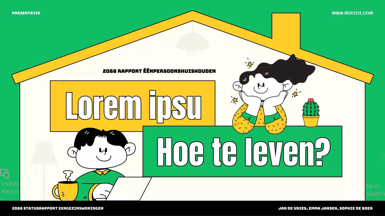 Introductie van het schattige groene en gele huis illustratie thema voor één persoon