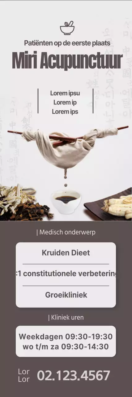 Een eenvoudig concept in zwart, bruin en lichtgrijs voor de kliniek voor oosterse geneeskunde