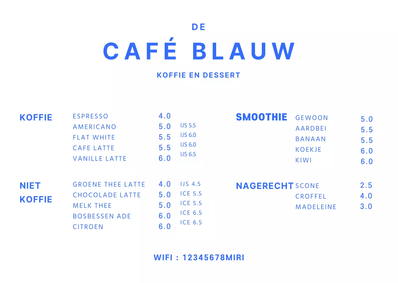 Eenvoudig café menubord in blauw Acrylstandaard voor café