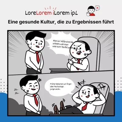 Büromanieren und gesunde Organisationskultur in einem blau-grauen Webtoon-Konzept