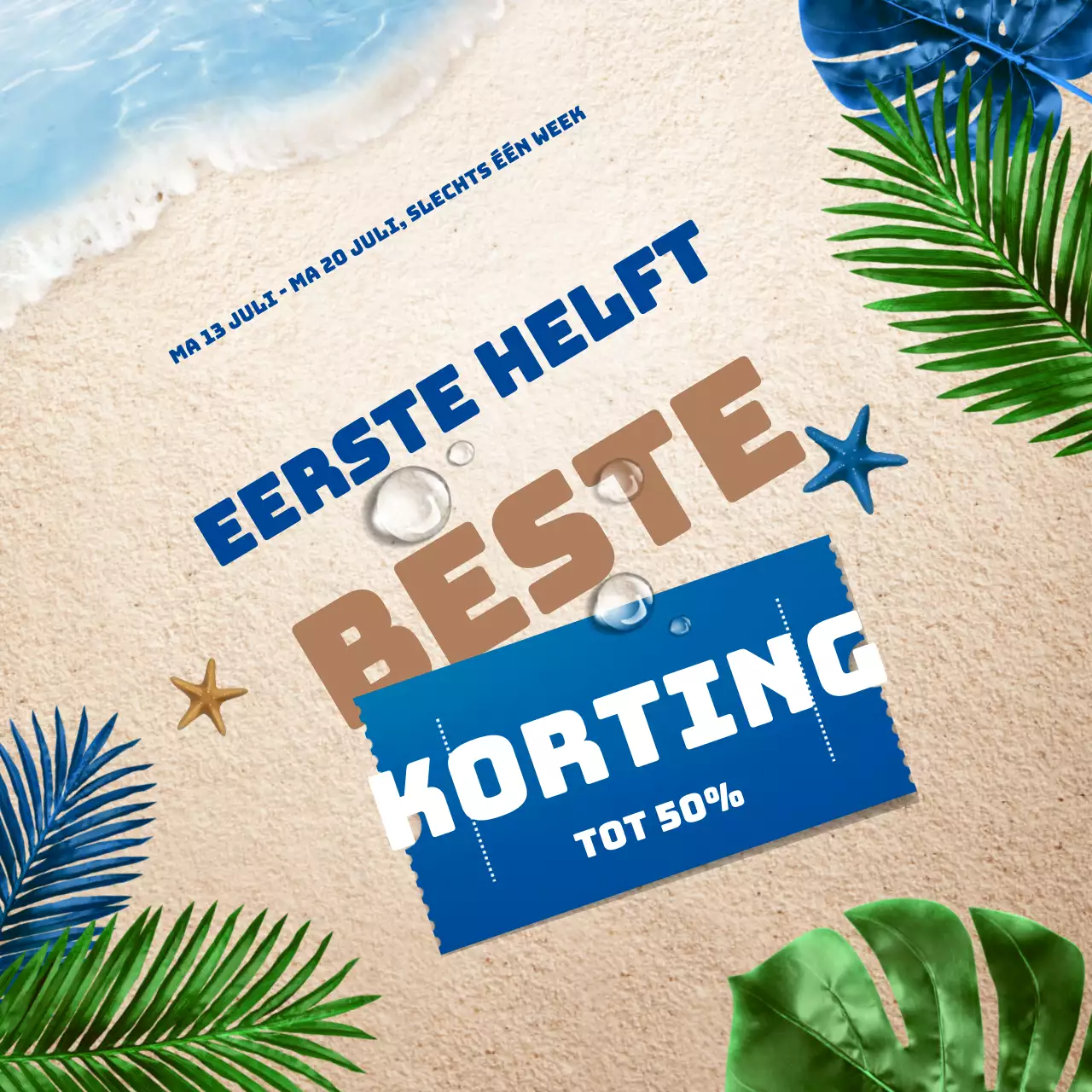 Blue Beige Schoon en tropisch op het strand coupon concept Eerste halfjaar eindejaars korting promotie