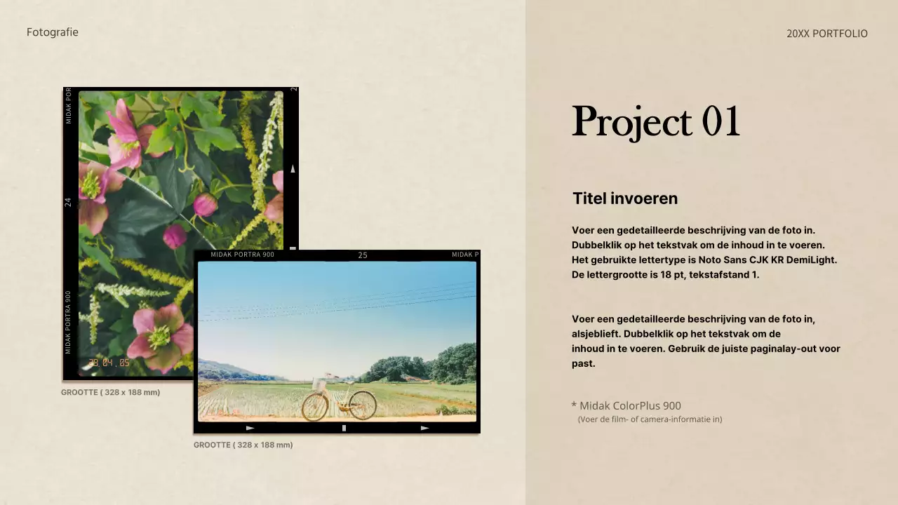 Portfolio met filmcamera-concepten in beige