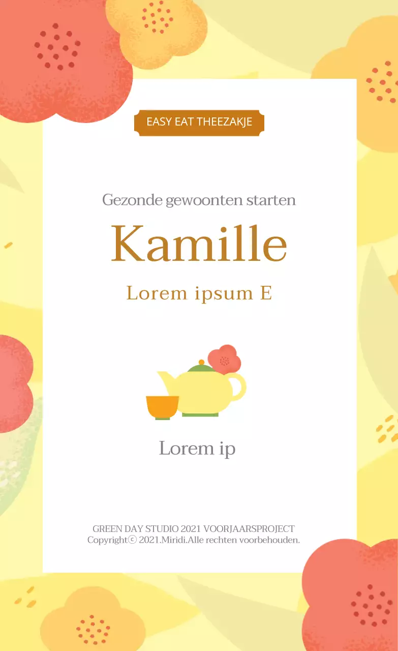 Gele illustratie netjes voedsel kamillethee label