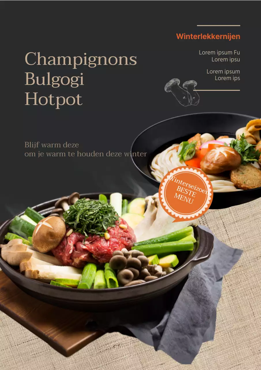 Promoot nieuwe wintermenu's met zwart-beige voedselfoto's