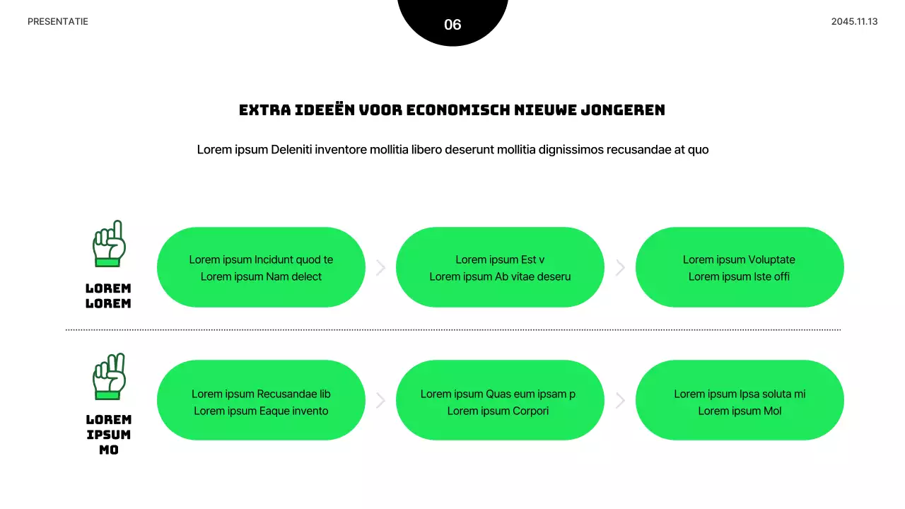 Minimalistische presentatie voor economisch onderwijs voor jongeren in limoengroen en zwart