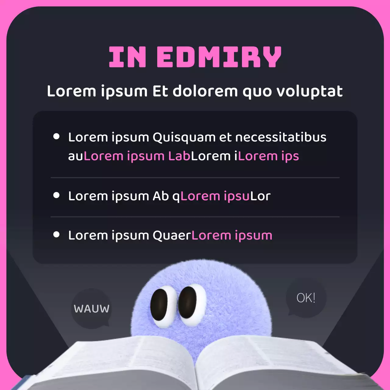 Zwart-roze studerende 3D-schattige alfabetiseringsactie