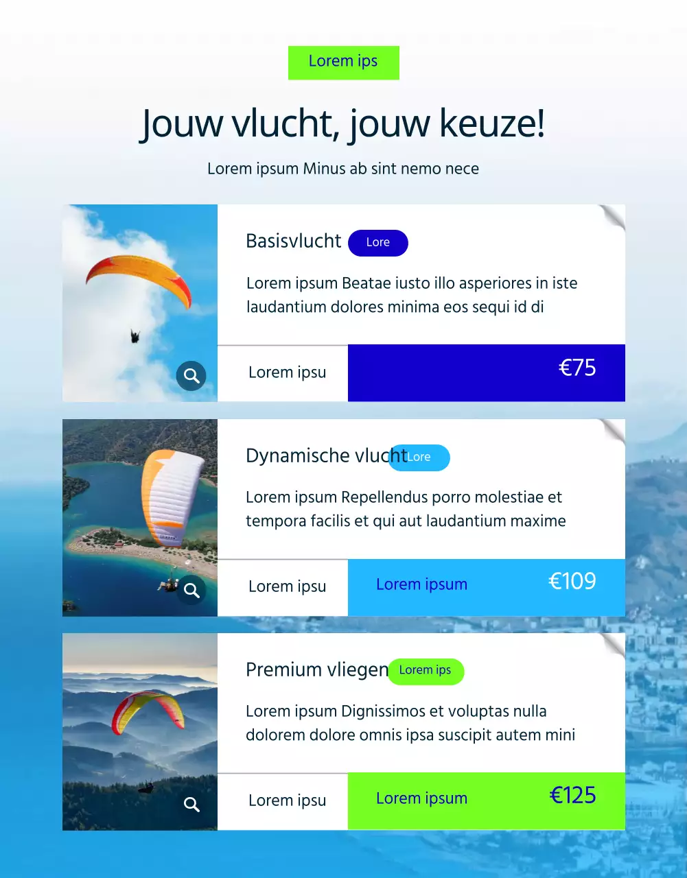 Eenvoudig, groen en blauw paragliding detailpagina