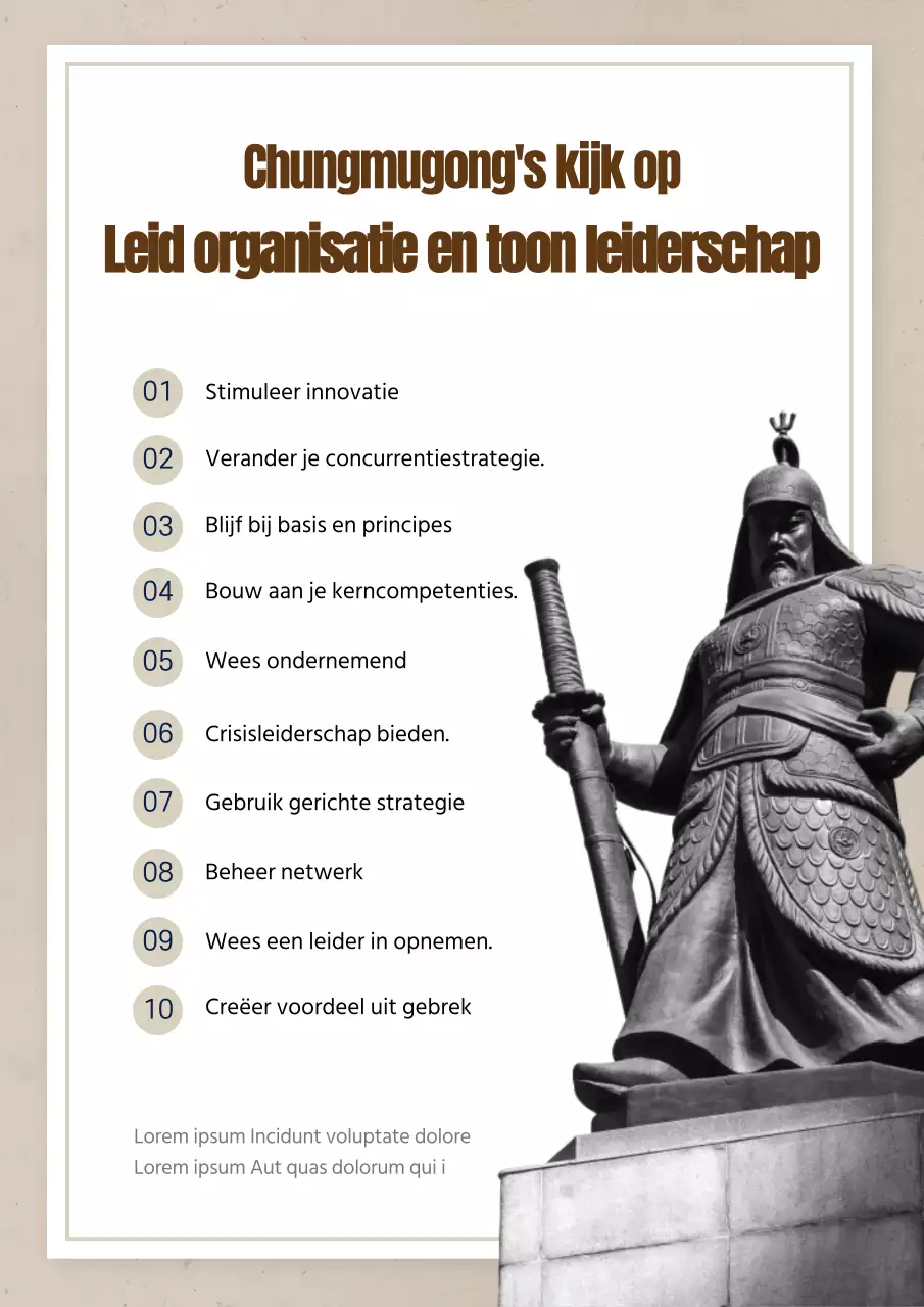 Lijst van organisatorische operaties en leiderskwaliteiten met illustraties van blauwe mensen