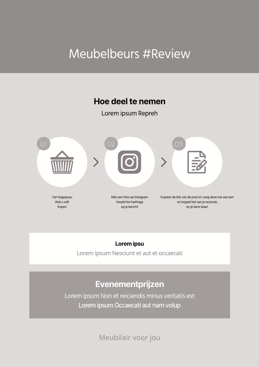 Review van een stijlvolle meubelwinkel in beige evenement promotiefolder