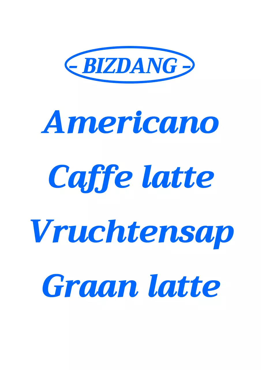 Een café promoten met een strakke, blauwe drankenkaart