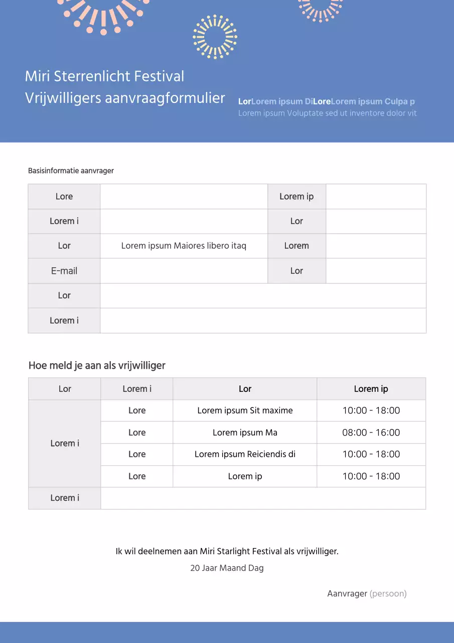 Eenvoudig aanmeldingsformulier bluetone festival vrijwilliger