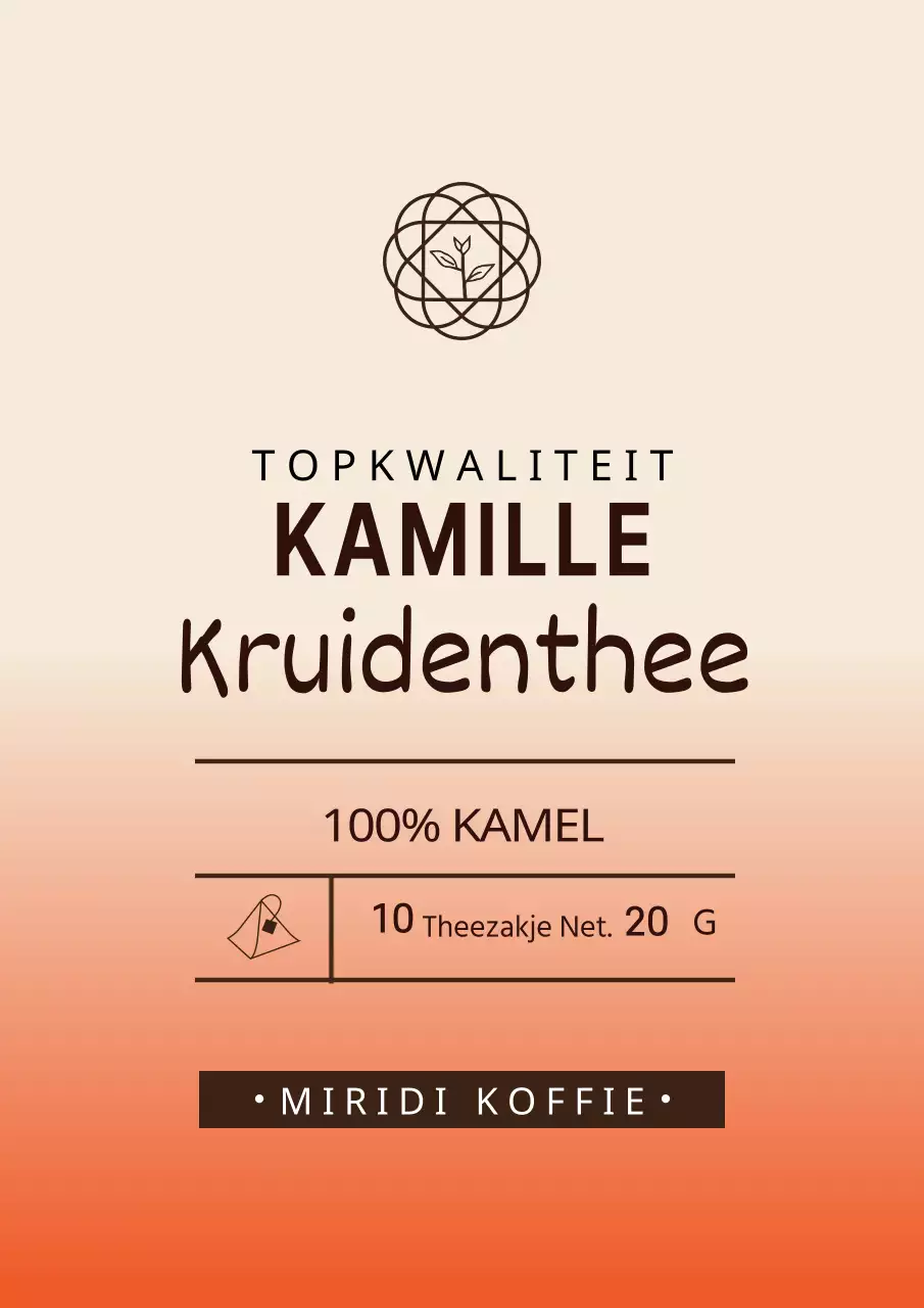 Eenvoudig labelontwerp voor kamilletheezakjes met oranje kleurverlopen