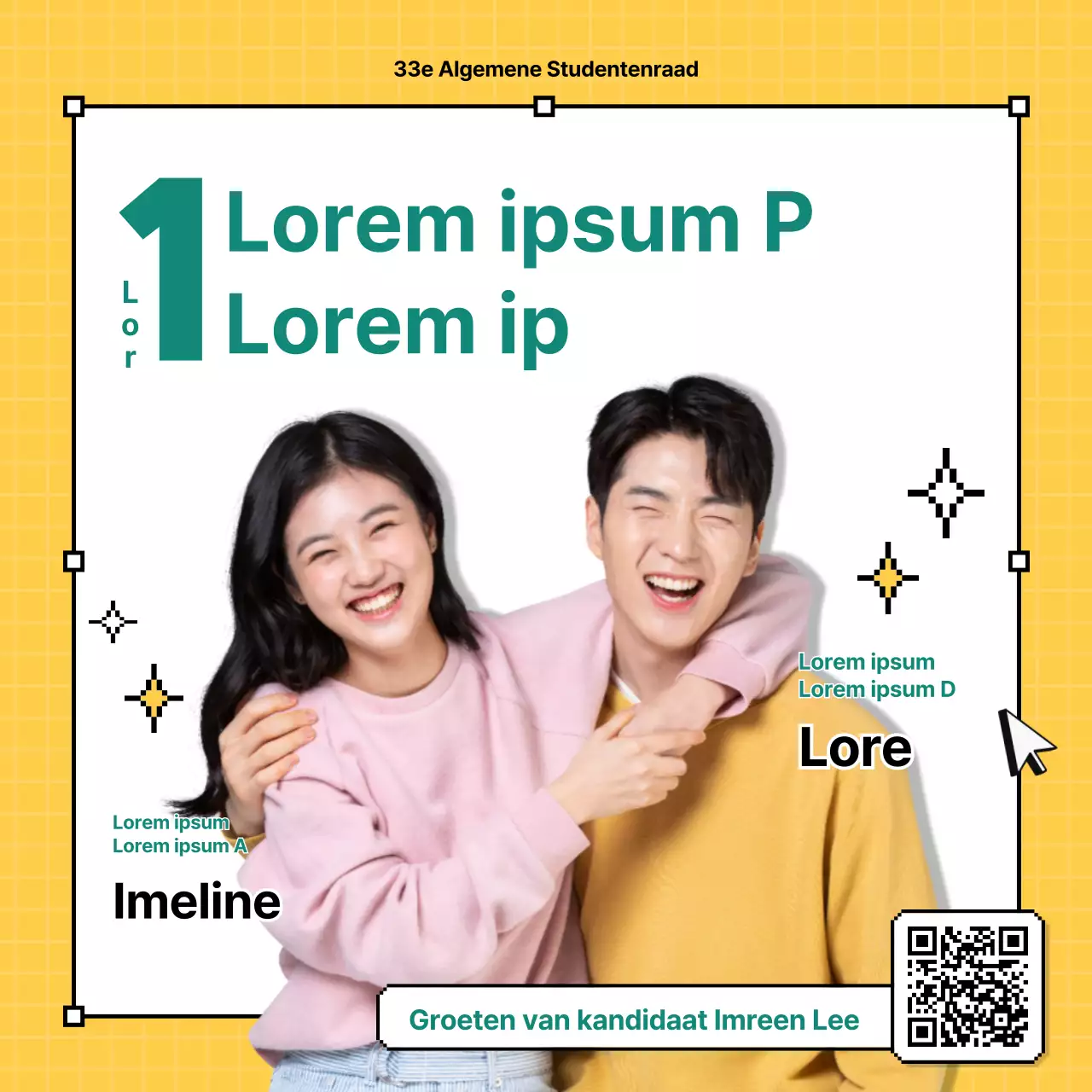 Pixelontwerp met gele achtergrond CardNews