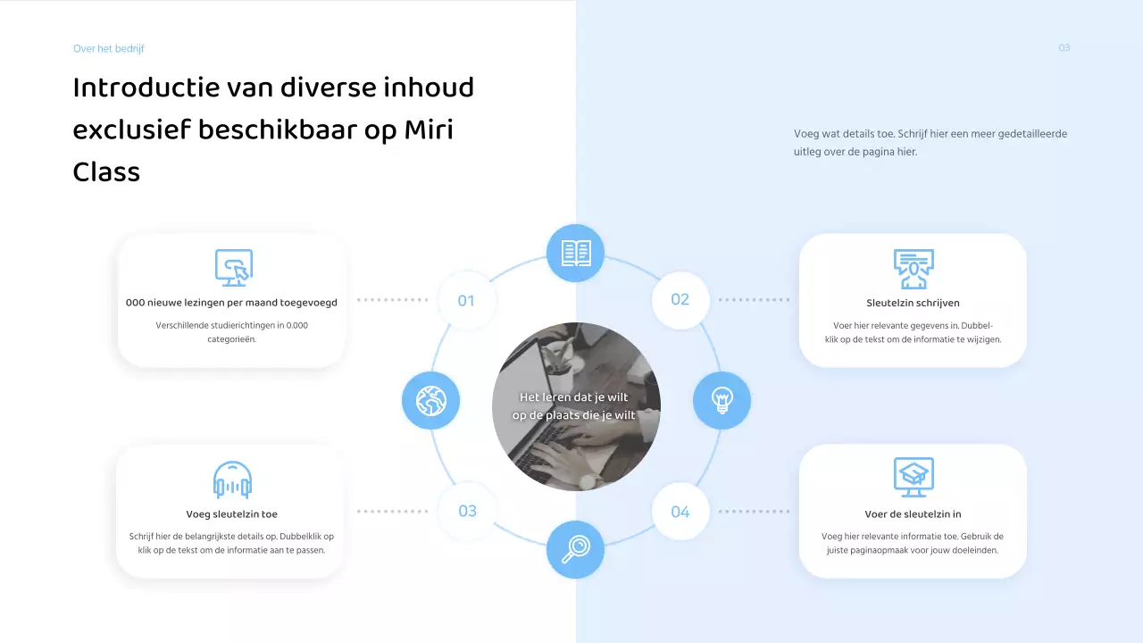 Voorstelpresentatie voor zakelijke diensten met een lichtblauw kleurenschema