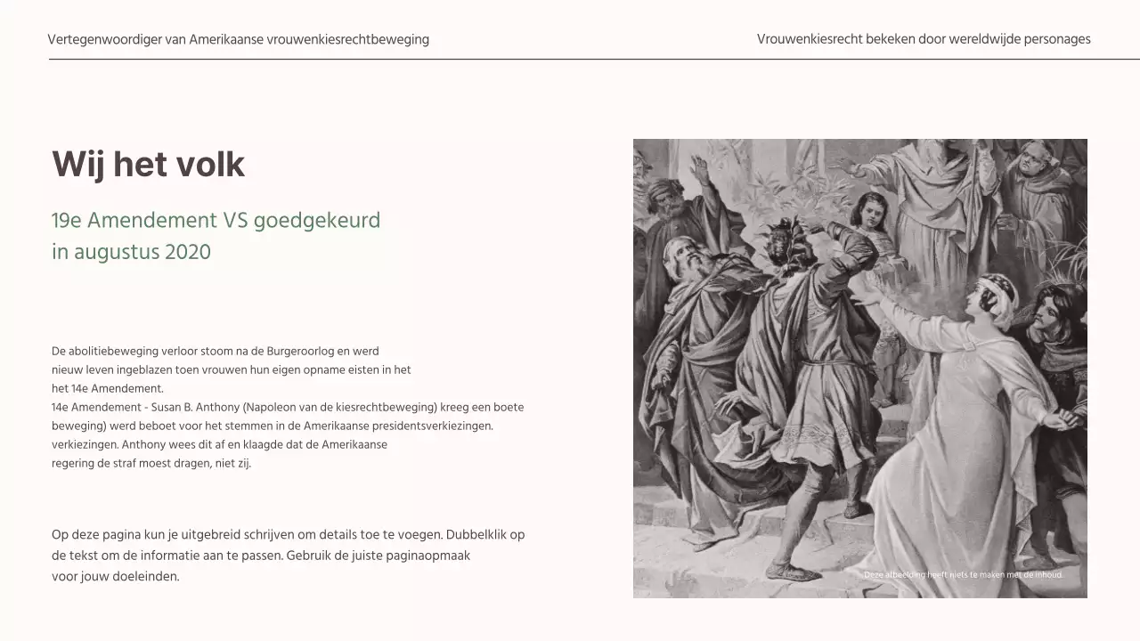  Een ingetogen concept presenteren voor een wereldwijde opdracht voor vrouwenkiesrecht