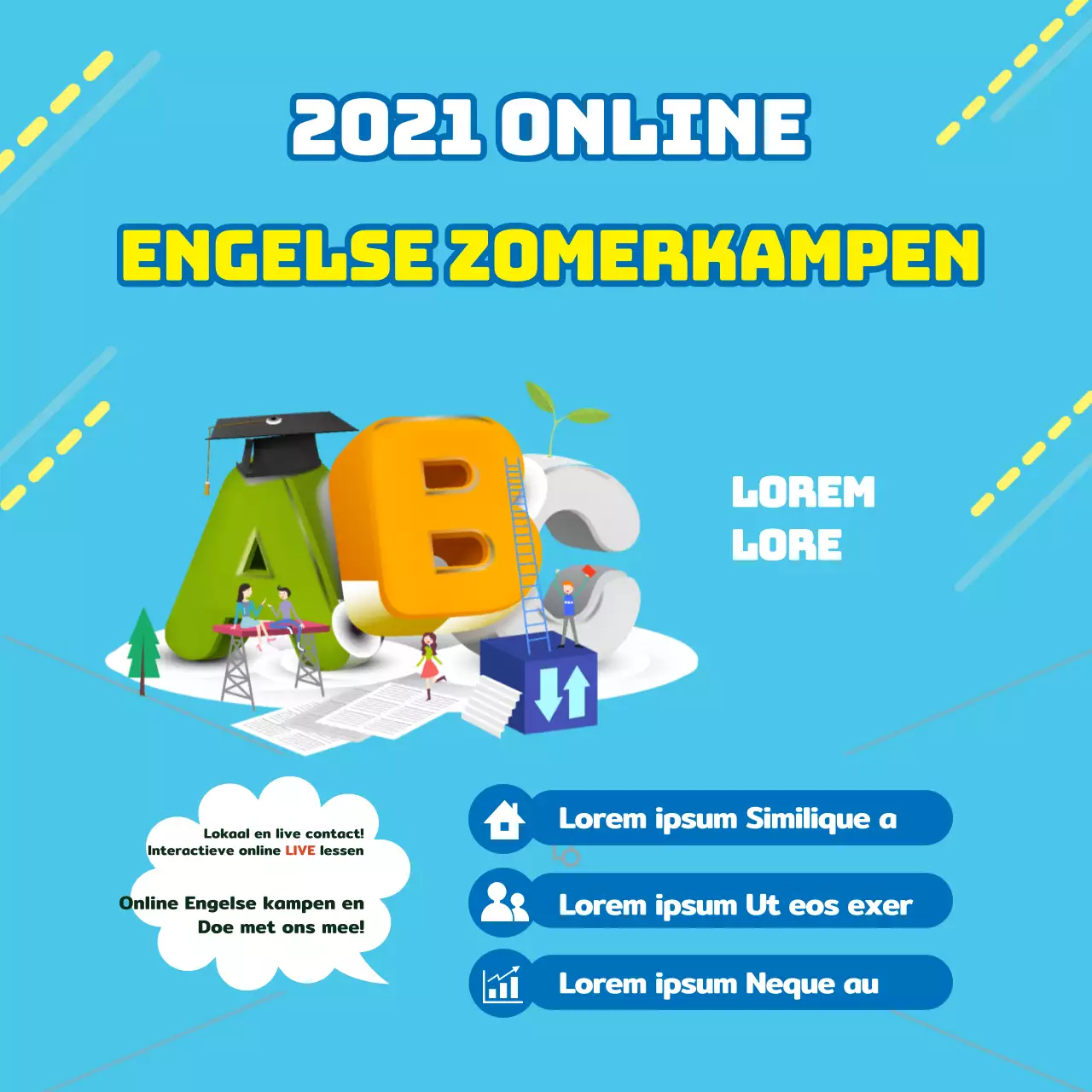 Licht blauw-roze online zomerkampen Engels promoten