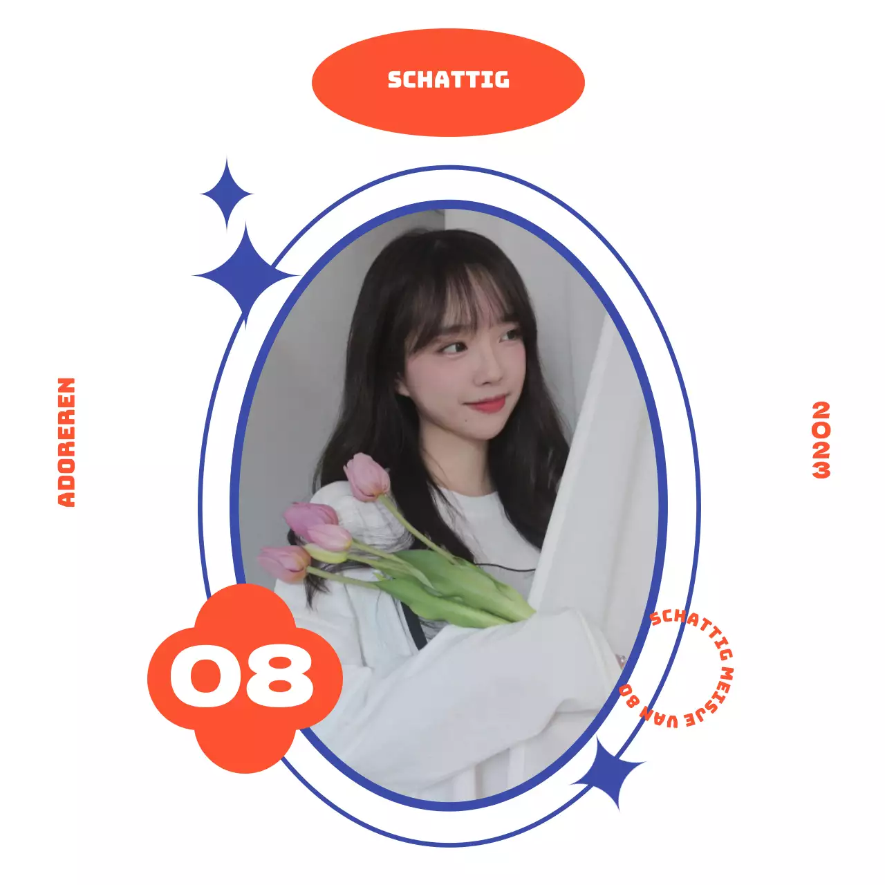 Hip concept in kaderformaat met oranje en marineblauwe kleuren