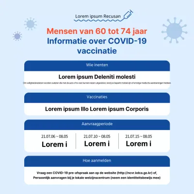 Coronavirus vaccinatie vierkante poster met tafel in blauwe tinten