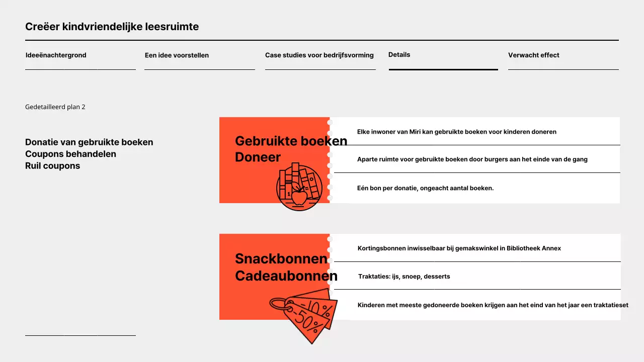 Simpel oranje en grijs idee om bibliotheek nieuw leven in te blazen