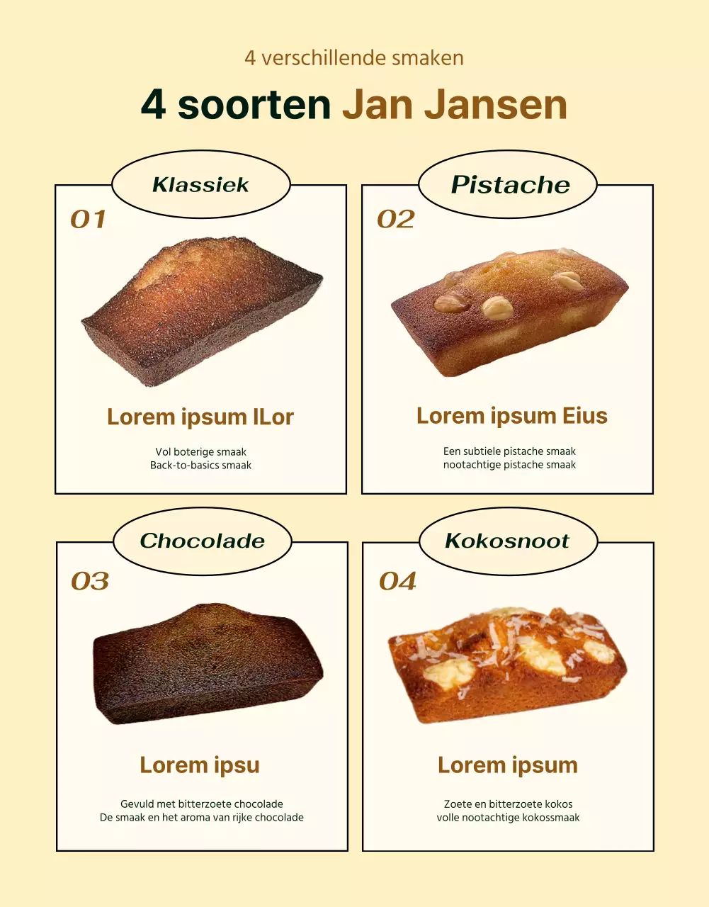 Presenteer dessertinformatie in een trendy café-achtig ivoorkleurenschema