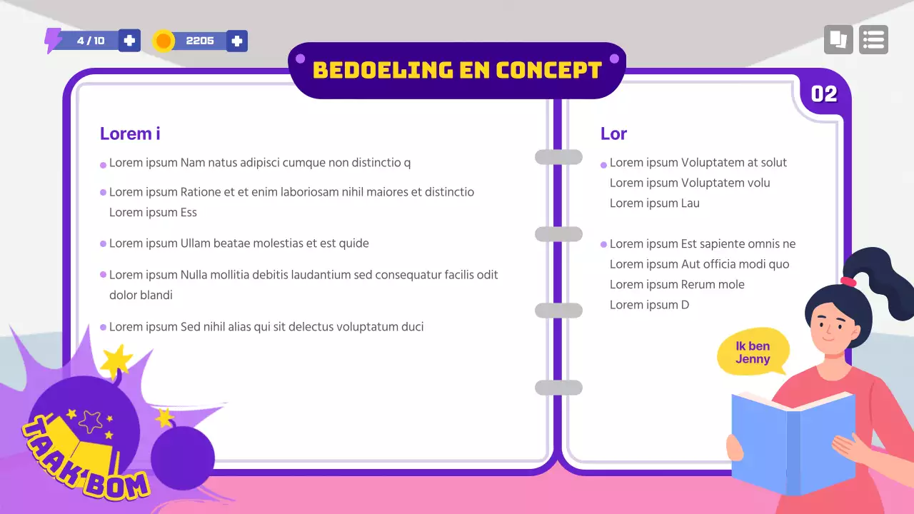 Conceptvoorstel voor schoolgame in paars