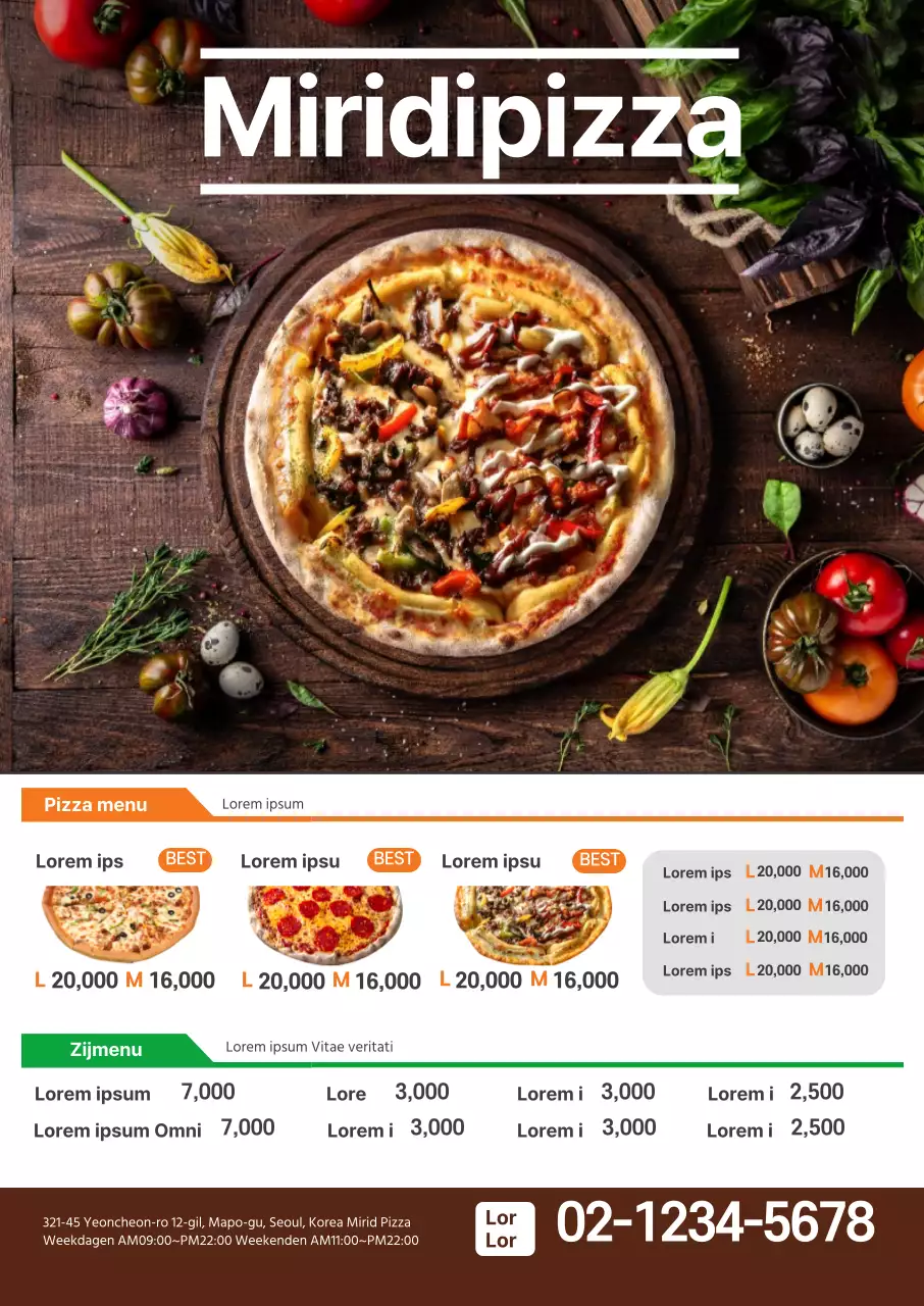 Bruine foto benadrukt schoon pizzamenu