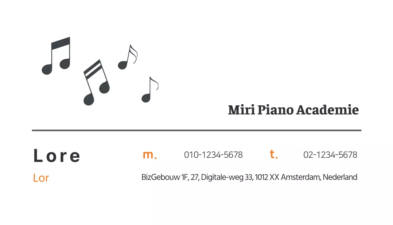 Navy geïllustreerd pianoschool visitekaartje