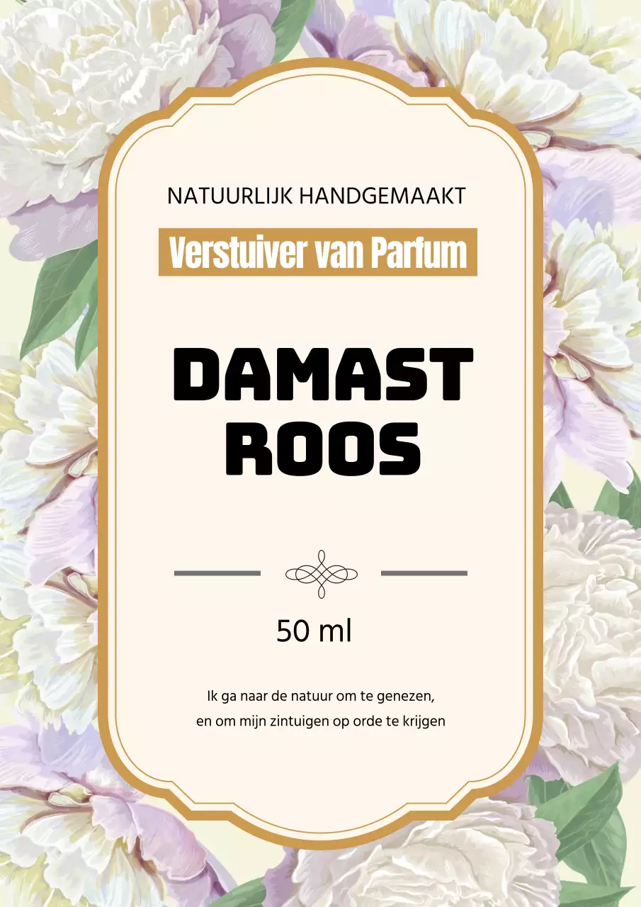 Vintage parfum label design poster in goud en paars