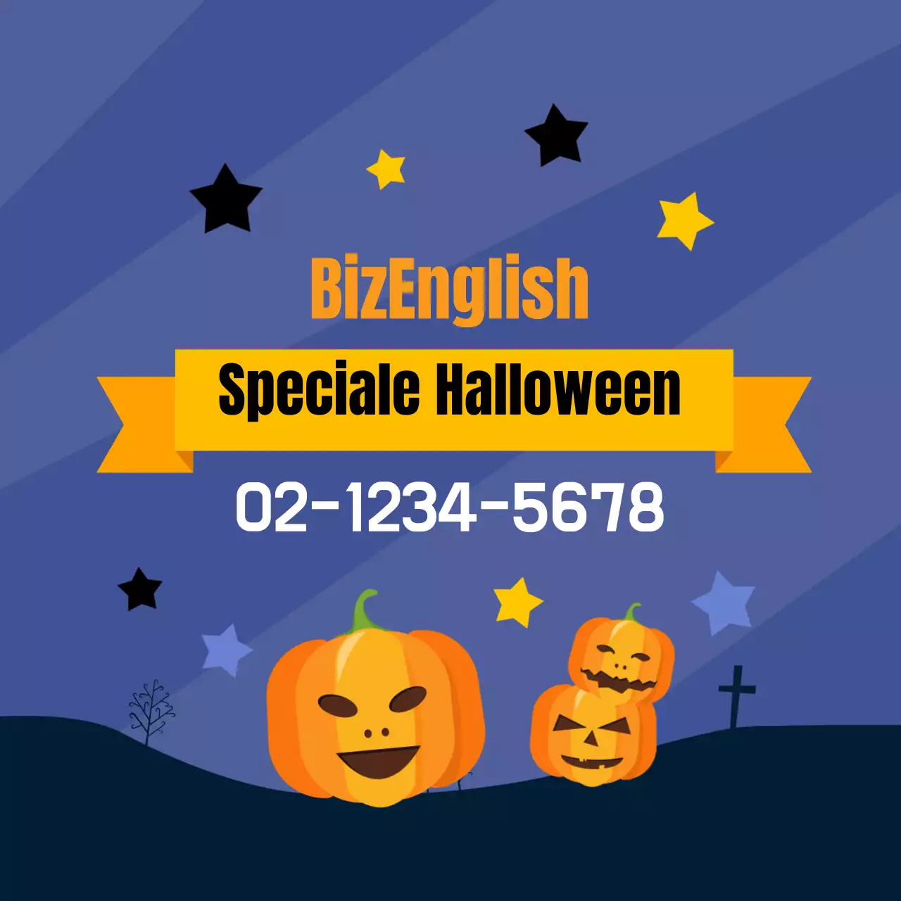 Oranje Gele Illustratie Halloween Engelse Taalschool Promotie