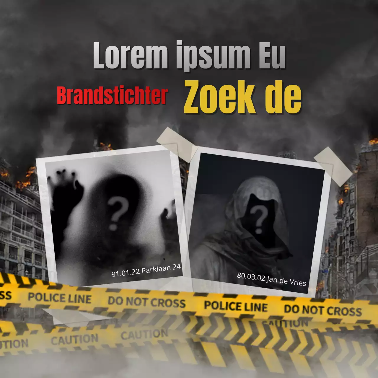 Brandscène Zoek de brandstichter op een donkere achtergrond Ontsnappingsruimte quiz