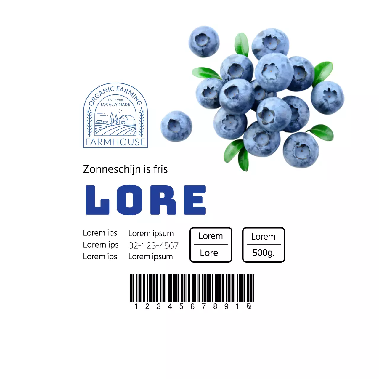 Etiket voor witte bosbessen