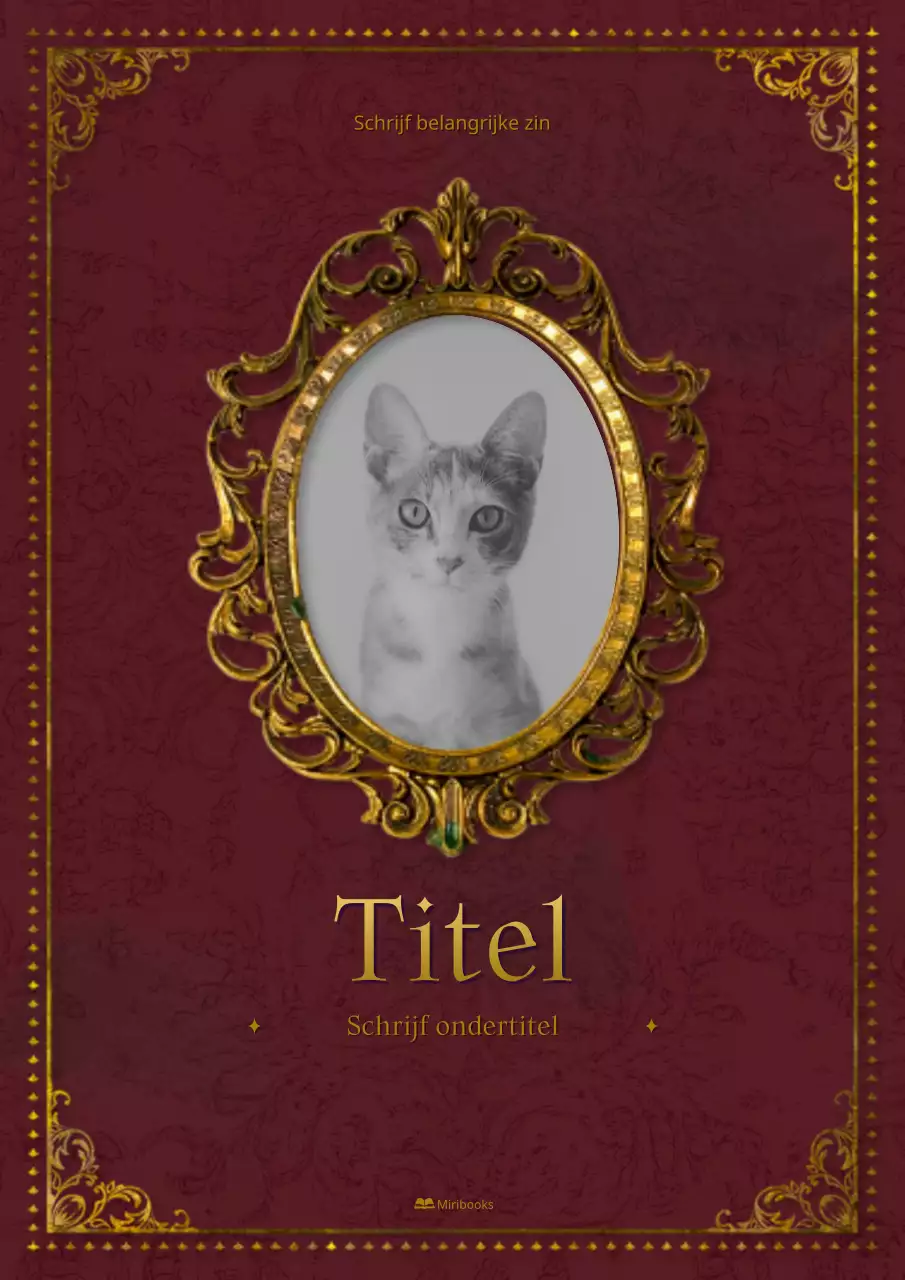 Een boekomslag in een rood, antiek vintage frame