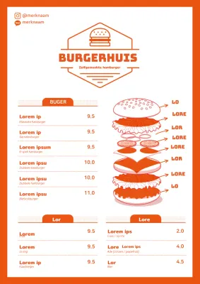 Schattig restaurant hamburger menu met oranje illustratie