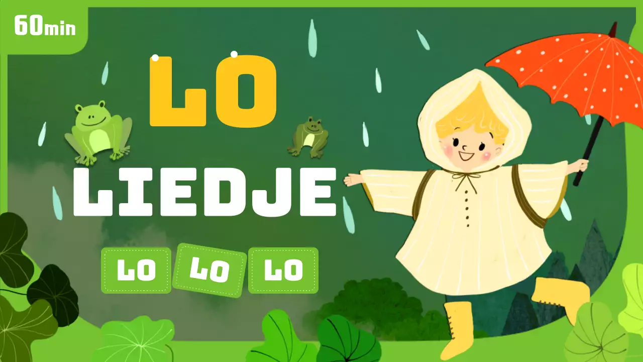 Regenachtig kinderrijmthema met groene sprookjesachtige illustraties