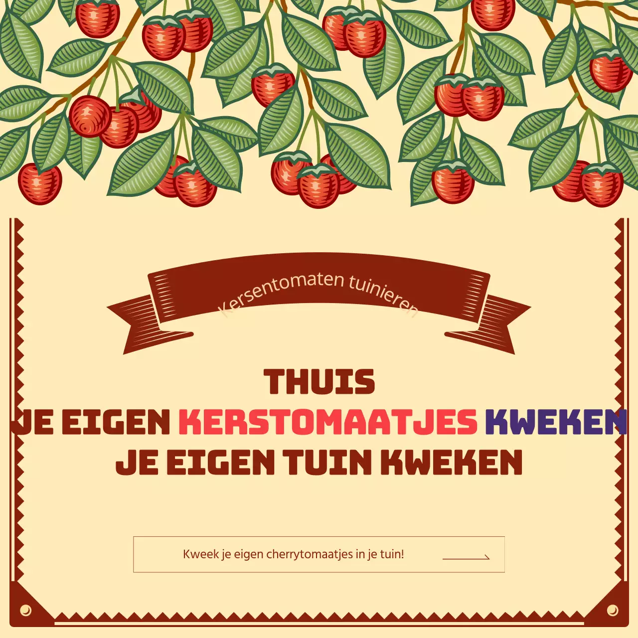 Creëer je eigen cherrytomaten tuin met een vintage geïllustreerd concept Zaailingen planten project