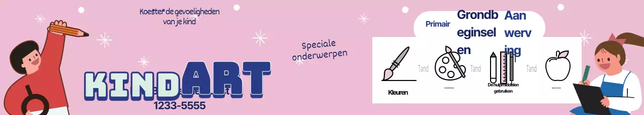 Roze blauwe illustratie leuke kunstschool advertentie