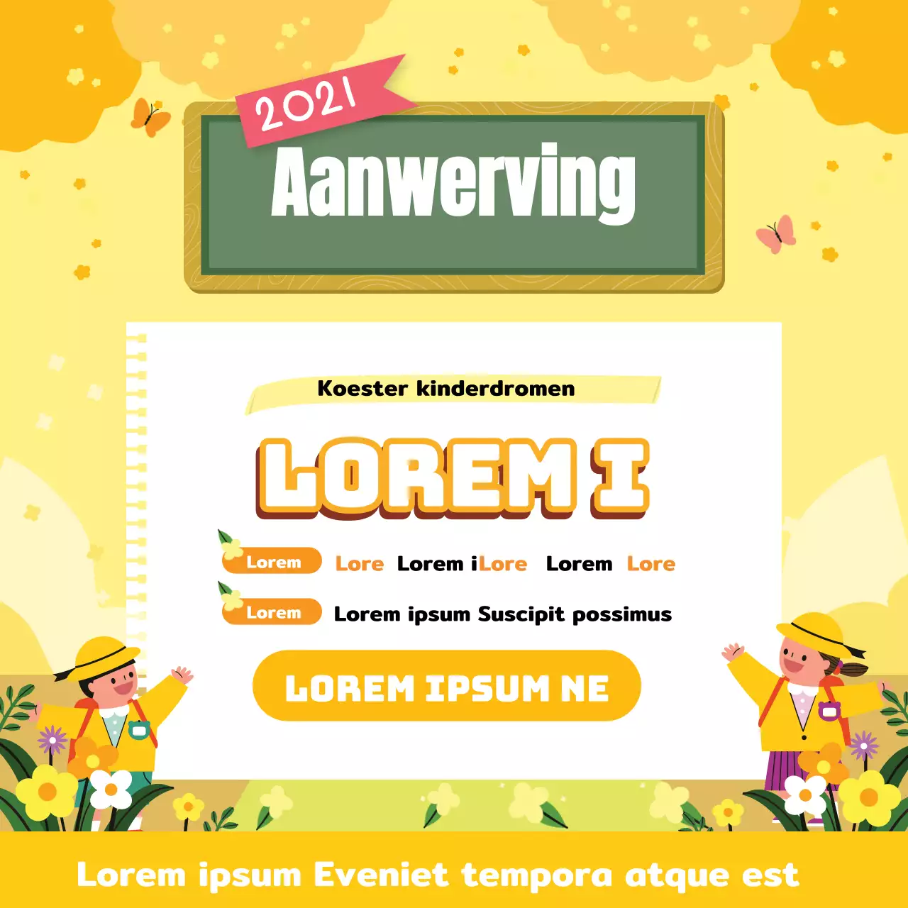 Gele illustratie schattige kleuterschool werving kleuterschool promotie