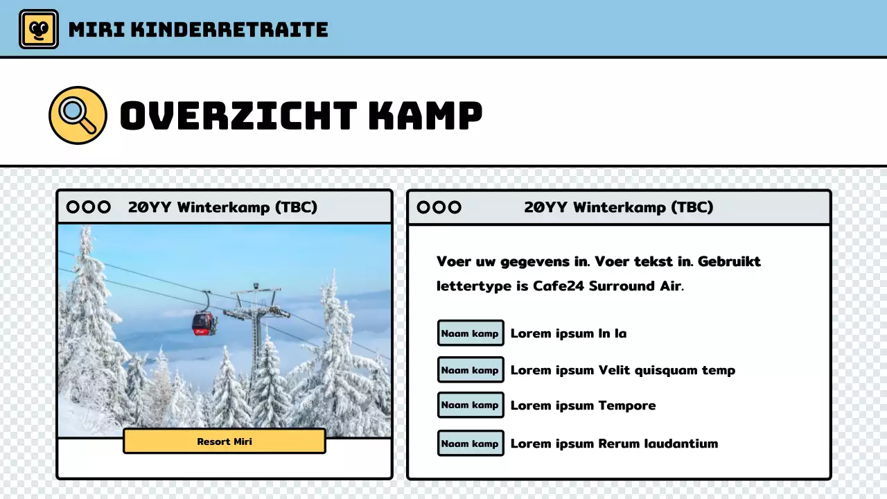 Winterkamp voor kinderen met een schattige stijl in lichtblauw en groen
