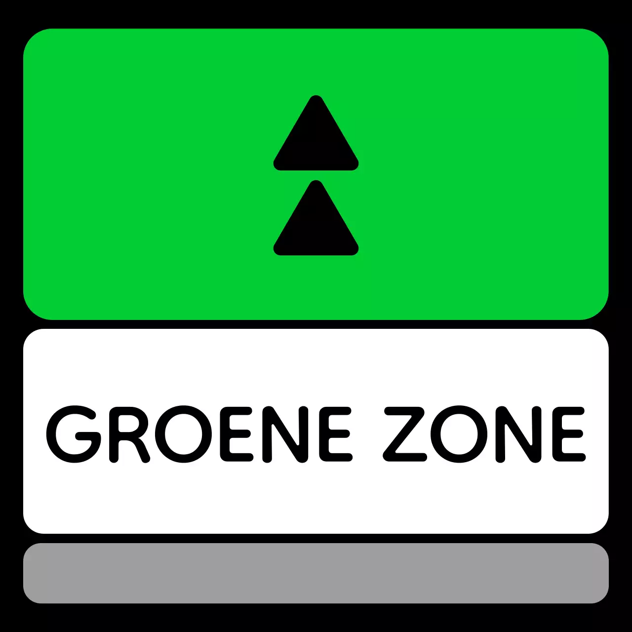 Een eenvoudige zonegids met groene blauwe paarse locatietekst en driehoekige vierkante geometrie