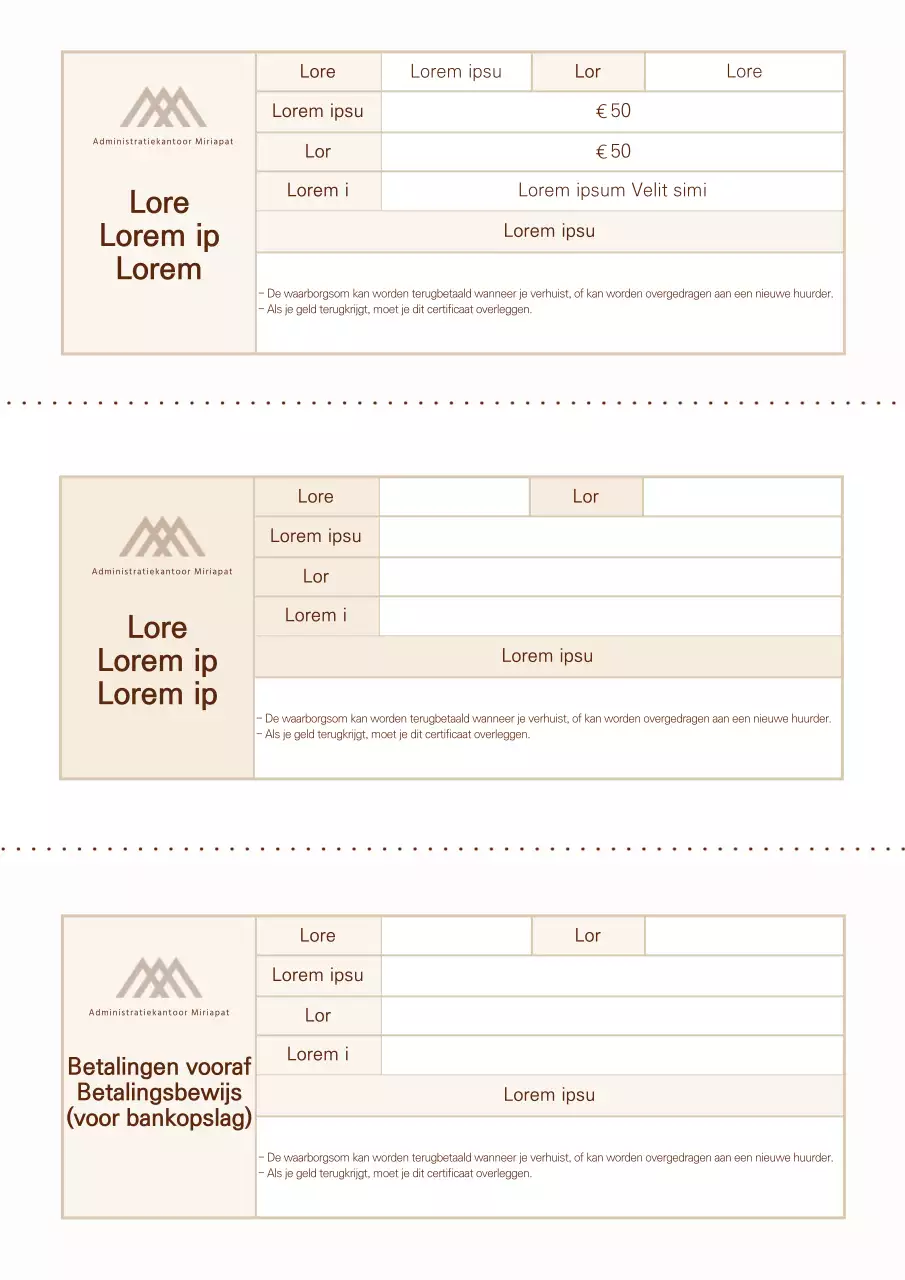 Pastel, schone administratiekosten voorschot documentatie