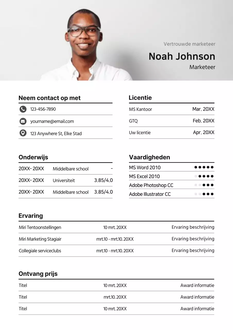 Grijs, strak concept cv-formulier