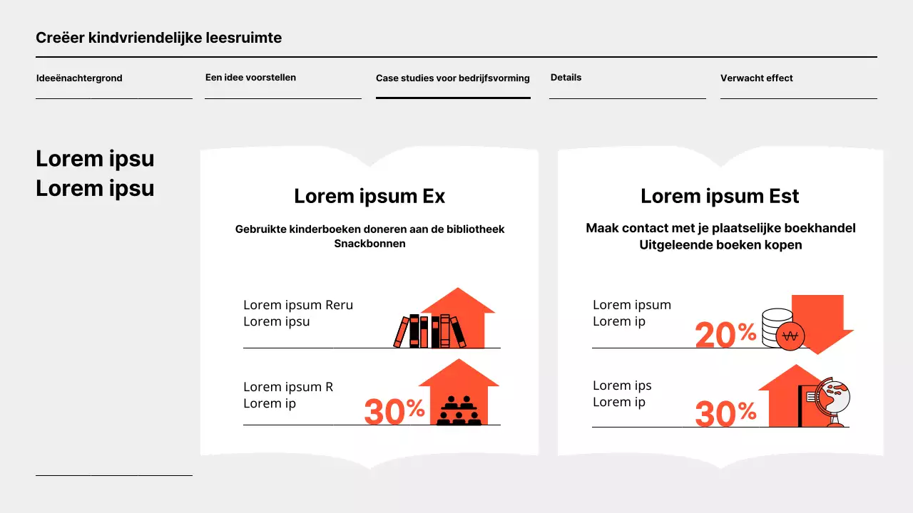 Simpel oranje en grijs idee om bibliotheek nieuw leven in te blazen